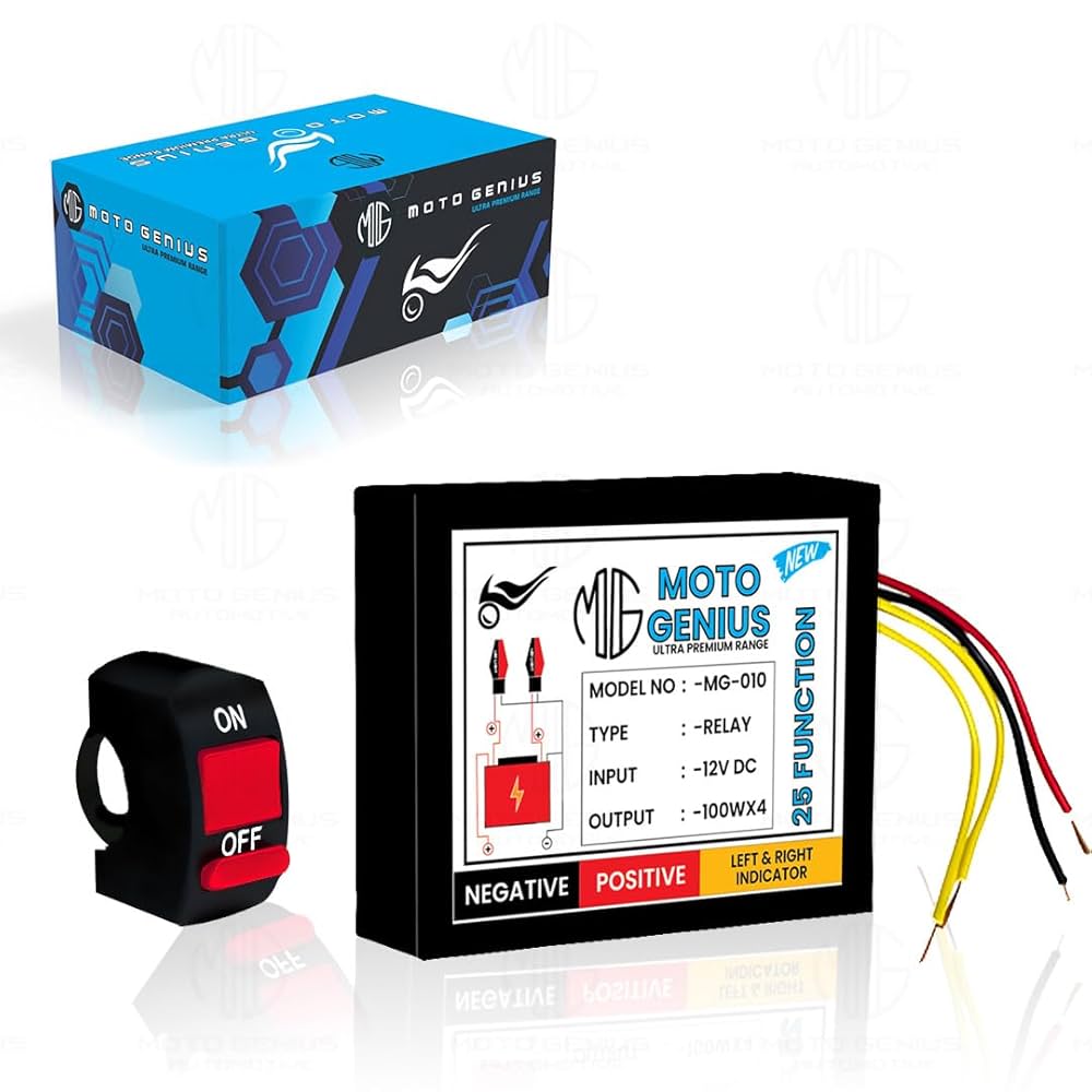 MOTO GENIUS Universal Motorcycle Hazard Indicator Flasher + on/off switch - Image 2