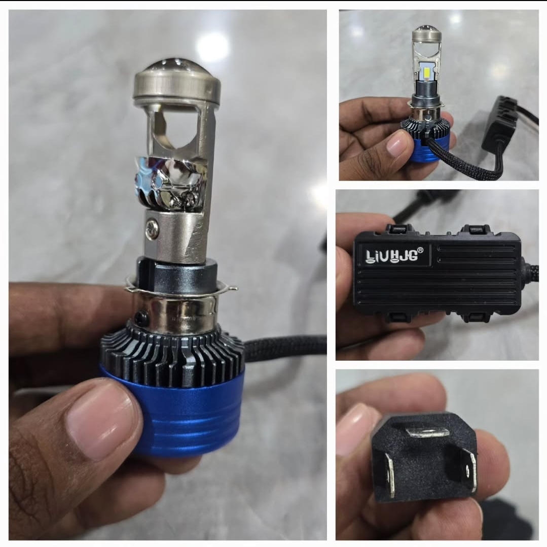 HJG Projector Lens H4 LED Bulb 50W HJG Y6 Projector Light Lamp H4 LED Mini Projector Lens with Fan for Bike Bulb 7000LM Conversion Kit Hi/Lo Beam Headlight 12V/24V for Motorcycle, Set of 1, White