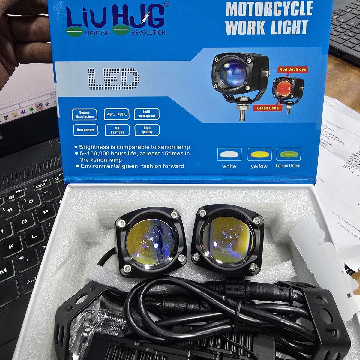 HJG 120W Tri Color Lemon Green Foglight HJG Original Lime Green Mini Drive V6 Red DRL White Yellow Mini Drive Red Devil Eye, Lemon Green Light, White, Yellow Color With Canbus Wiring HJG Lemon Green Tri Color Fog light 120W, 4 Colours, 120W