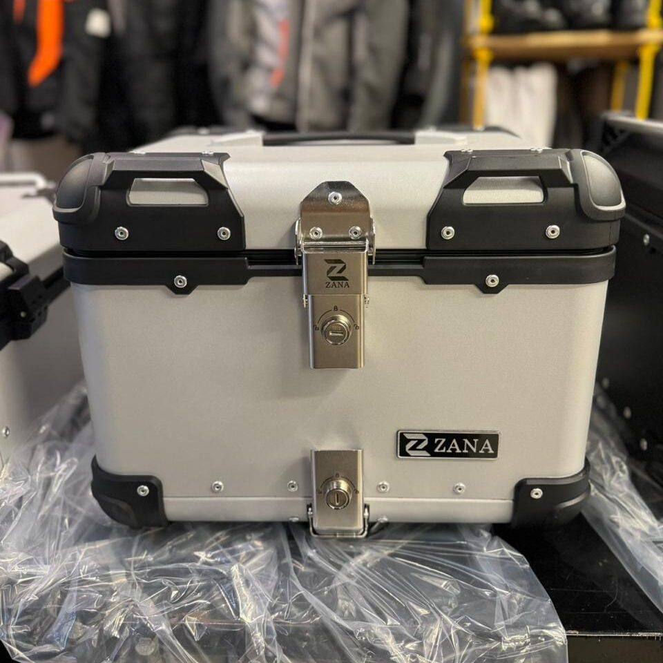 ZANA Universal Top Box Aluminium (45Ltr) R-flat Silver With Back Rest Cushion