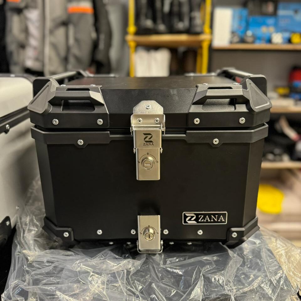 Zana Universal Top Box Aluminium (45Ltr) l-flat Black With Back Rest Cushion