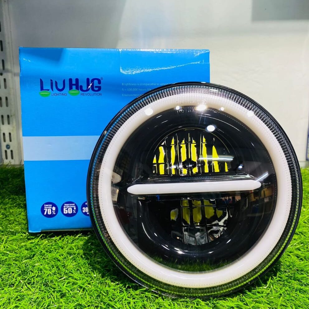 HJG 7 Inch Round Headlight Compatible with Royal Enfield, Jeep & Harley Davidson (Harley Minus Headlight)